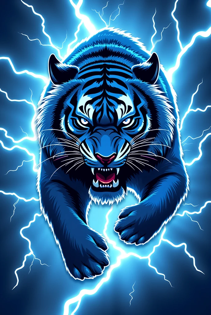 logo with blue and white lightning bolt in the background and the tiger in the front I write BLS chaotic style