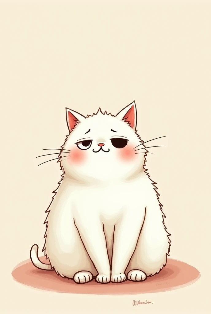 Cat in illustration、They seem to be having fun.、I&#39;m a little overweight、Droopy eyes、black eye、White hair、Sitting cross-legged
