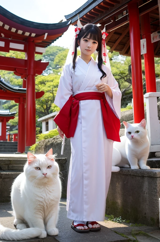 A white cat in the form of a shrine maiden