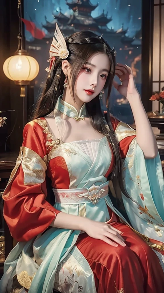 a close up of a woman wearing a red dress and a tia, palace , a girl in hanfu, ((a beautiful fantasy empress)), a beautiful fantasy empress, beautiful character painting, guweiz, artwork in the style of guweiz, chinese style, trending on cgstation, ancient chinese princess, inspired by Lan Ying, chinese princess