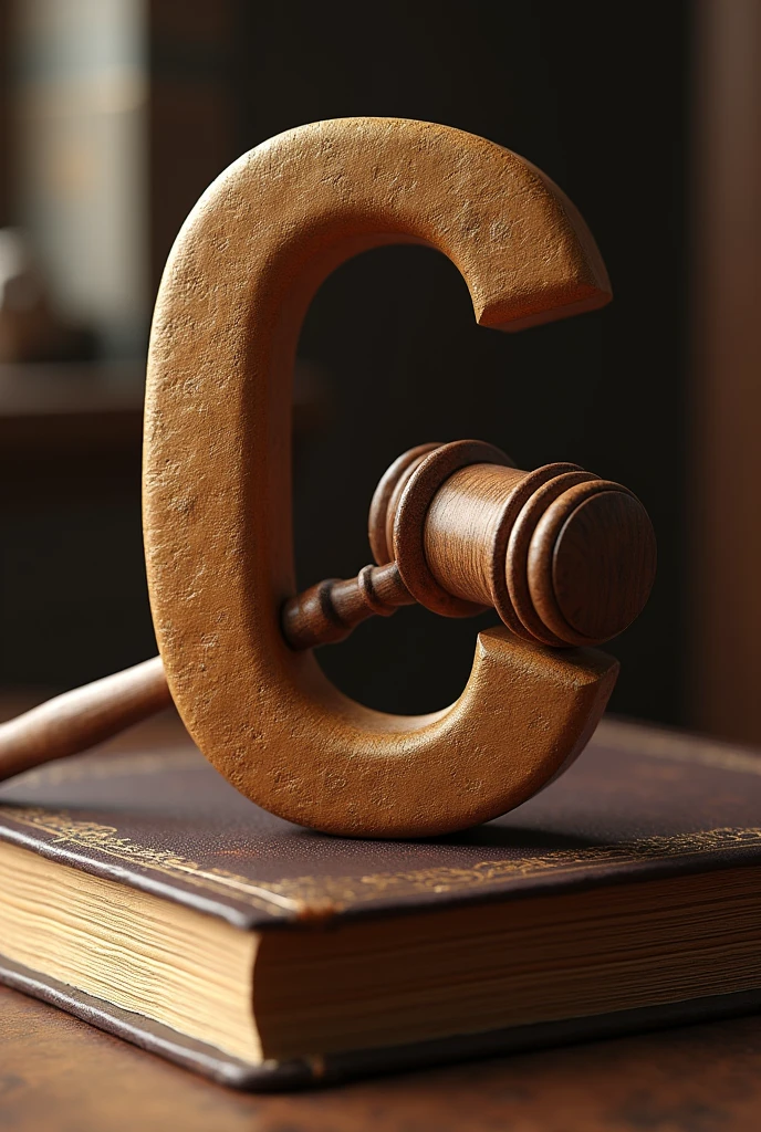 The letter G on top of a law book is a 3d court gavel