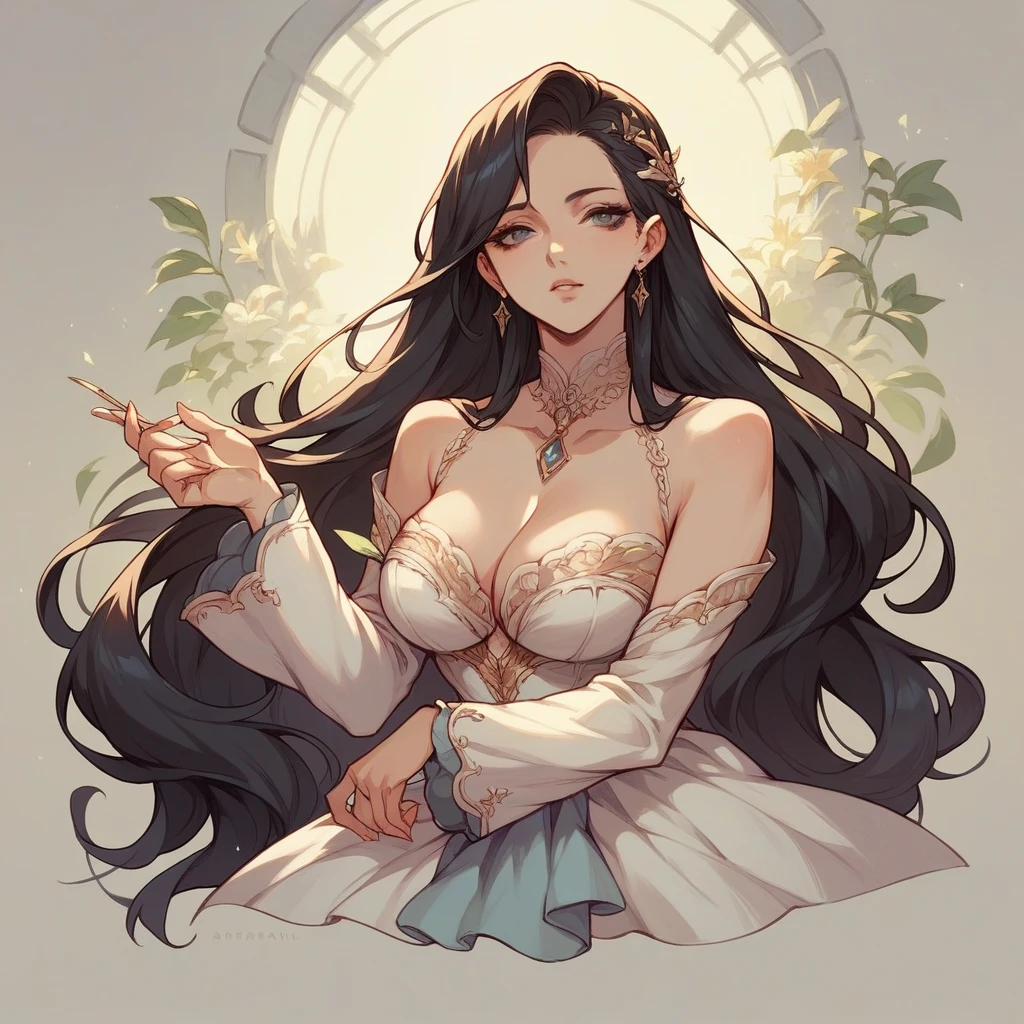 Beautiful woman with long straight black hair