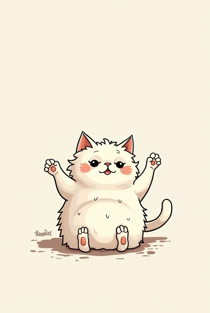 Cat in illustration、dancing、I'm a little overweight、Droopy eyes、black eye、White hair、Sitting cross-legged