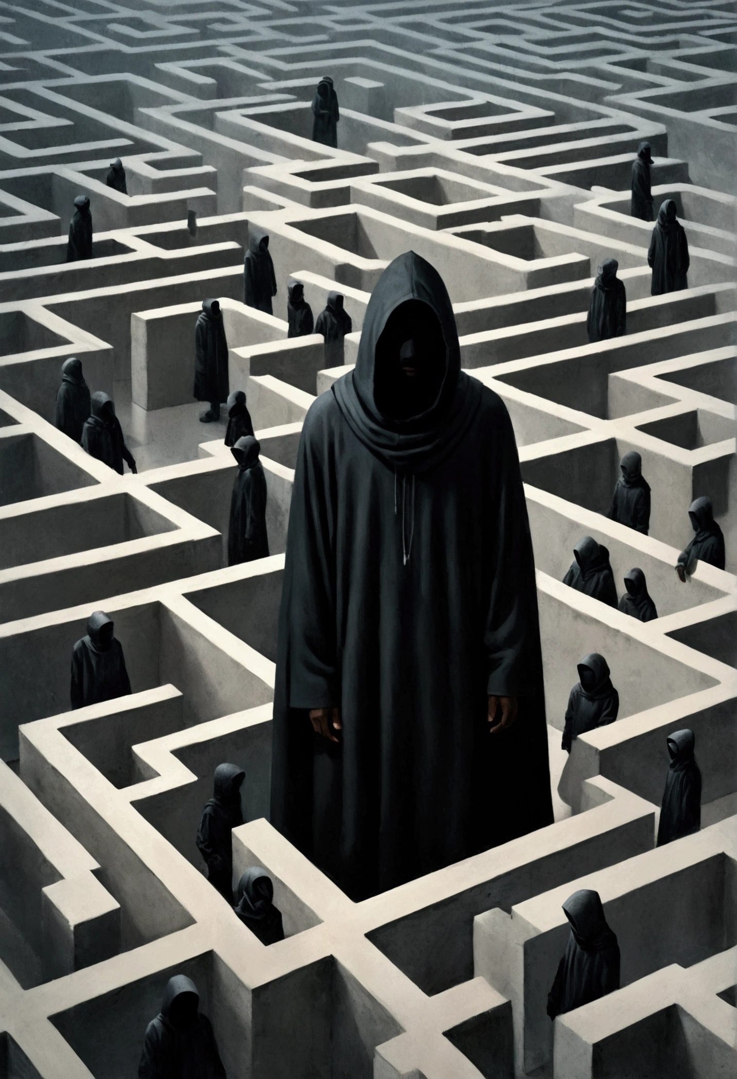 There are many black people standing in a concrete maze, The art of math by jeonseok lee, pexels contest winners, The art of math, Faceless Man类形象, A swarm of robots, Faceless Man dark, Faceless Man, Alessio Albi, Hooded figure, large group, Complex cybernetic organism, Abstract Surrealism