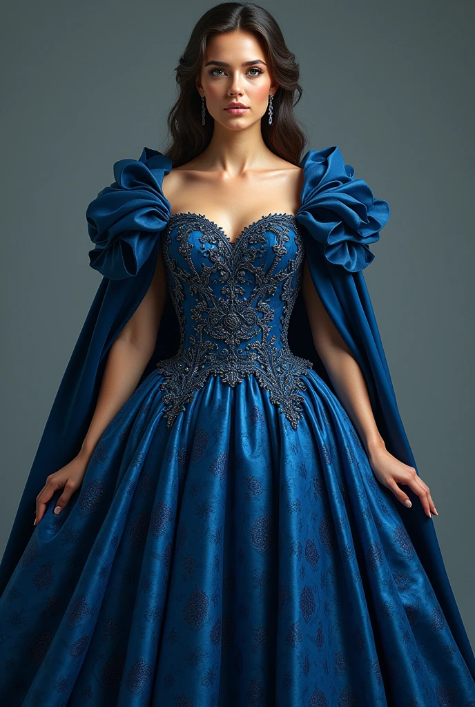 I created an image of a full body girl with a very pompous blue dress and a darker navy blue axul, a very dark blue