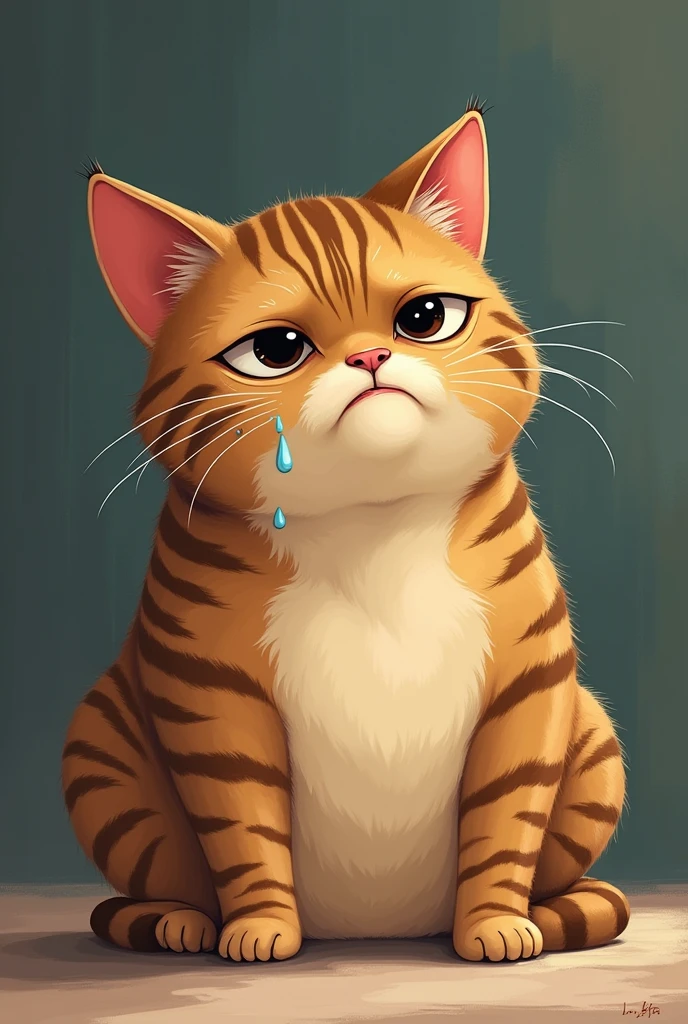 Cat in illustration、Are crying、I'm a little overweight、Droopy eyes、black eye、Striped brown fur