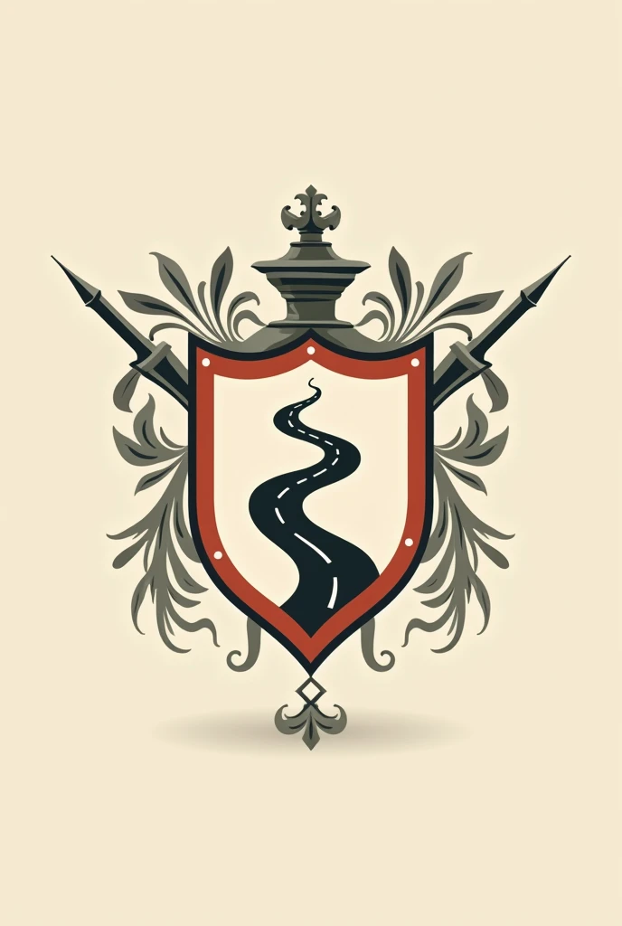 Make a picture of an ancient family crest based on the following sentence, Motto: "Designing our paths" that the shield has elements like a road, the art of designing, create, be creative and represent that phrase, Let it be simple, 2d