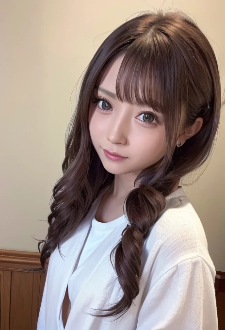 (best quality, 4K, 8k, highres, masterpiece:1.2), ultra-detailed, (realistic, photorealistic, photo-realistic:1.37), hyper detailed, extremely detailed, intricate details, sharp focus, physically-based rendering, professional, vivid colors, studio lighting、Japanese High School Girl、Natural Makeup、(Hair Color:Random)、middlehair、Inward curl、White shirt、Open shirt、sideboob、under boob