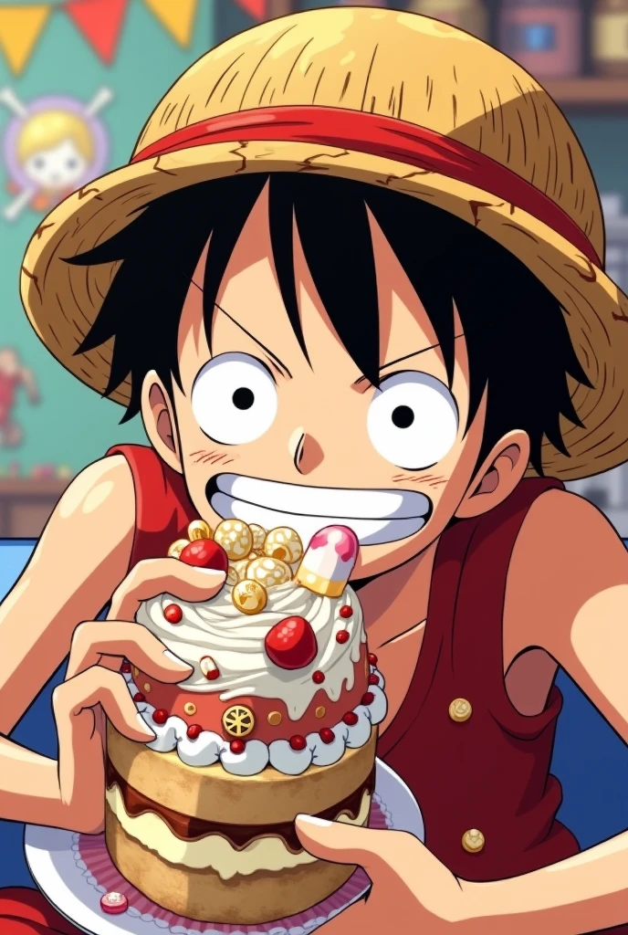 One Piece's Luffu Eating a Cake