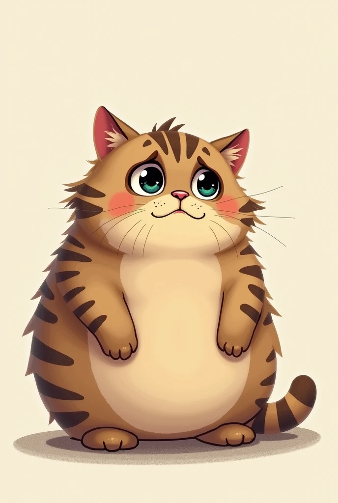 Cat in illustration、I&#39;m worried、I&#39;m a little overweight、Droopy eyes、black eye、Striped brown fur