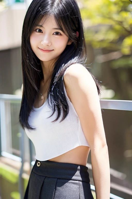 Straight black hair　Bust size 85 up to waist image　Bright clothing　clear　One person　Japanese　woman　Age 2　Female college student