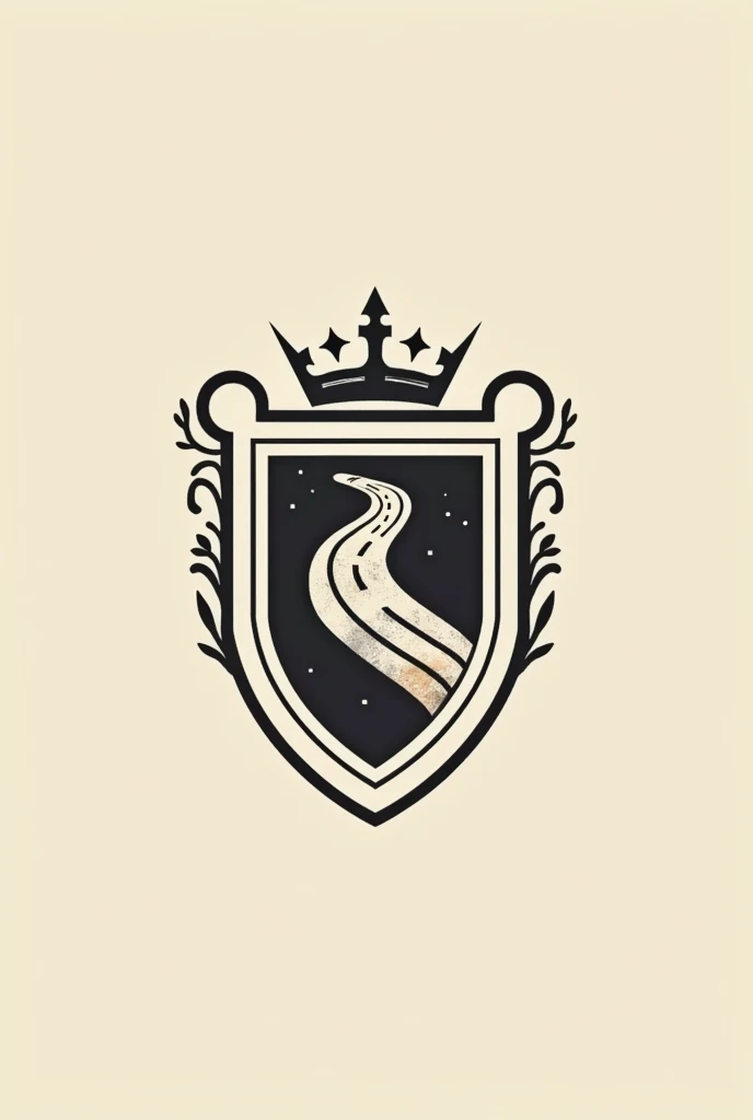 Make a picture of an ancient family crest based on the following sentence, Motto: "Designing our paths" that the shield has elements like a road, the art of designing, Graphic design, create, be creative and represent that phrase, Let it be simple, 2d