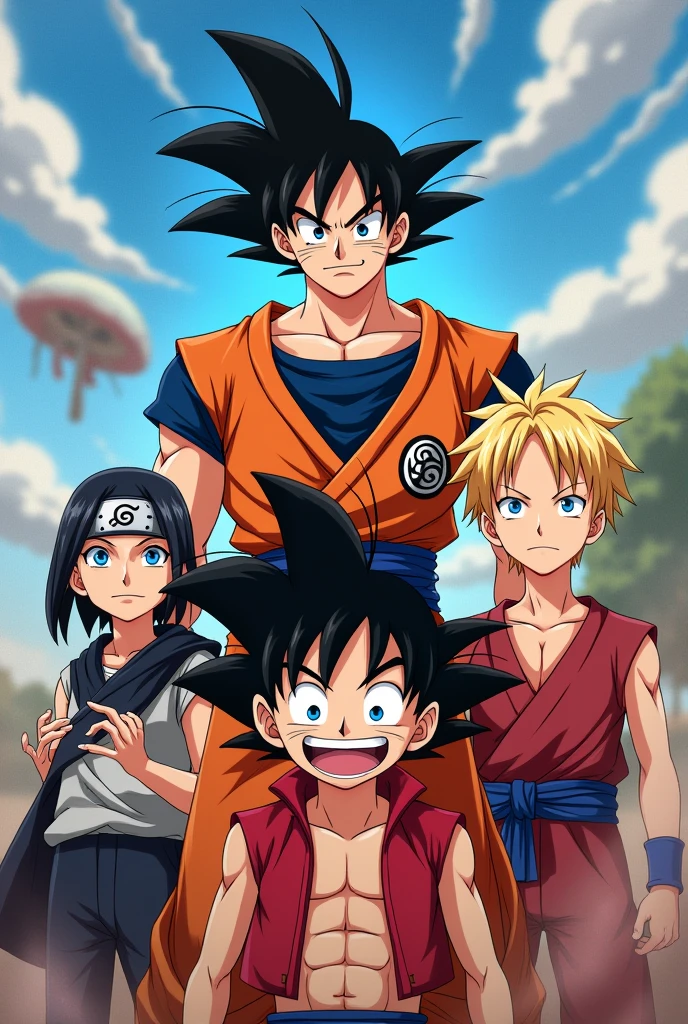 Goku naruto luffy and saitama together