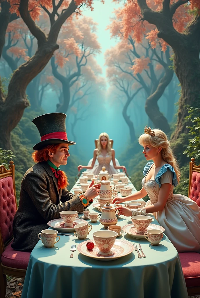 Hatter with Alice and the White Queen.
