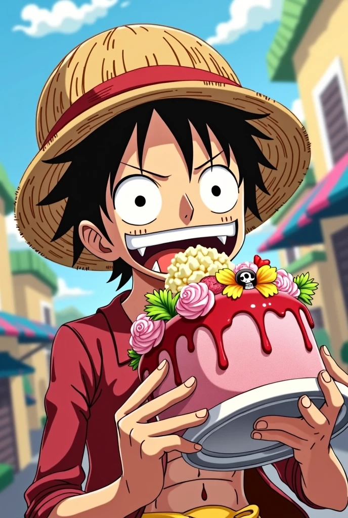 One Piece's Luffu Eating a Cake