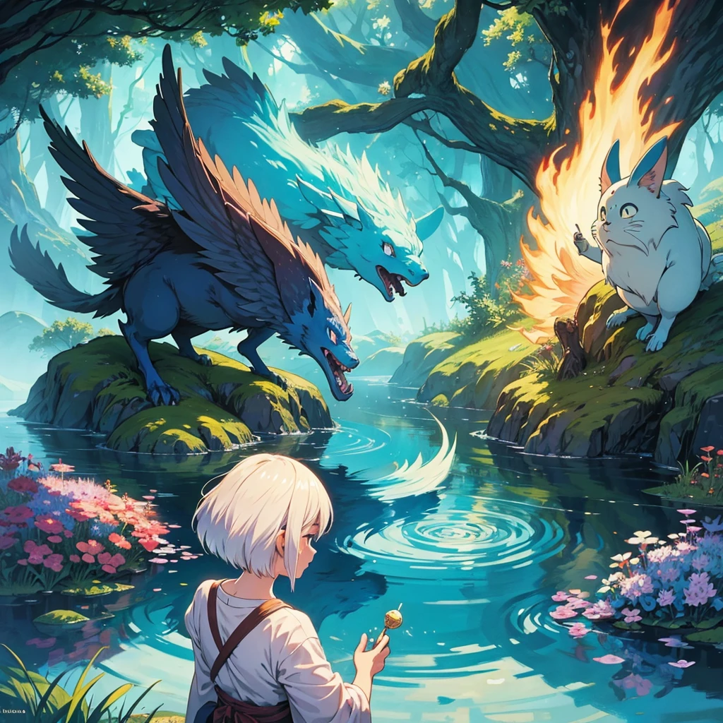 Magic creatures are living in enchanted world,  hayao miyazaki art