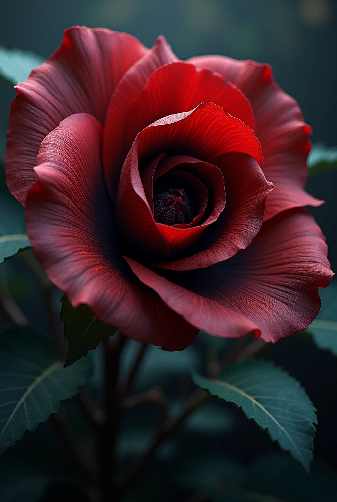 A black and crimson red flower