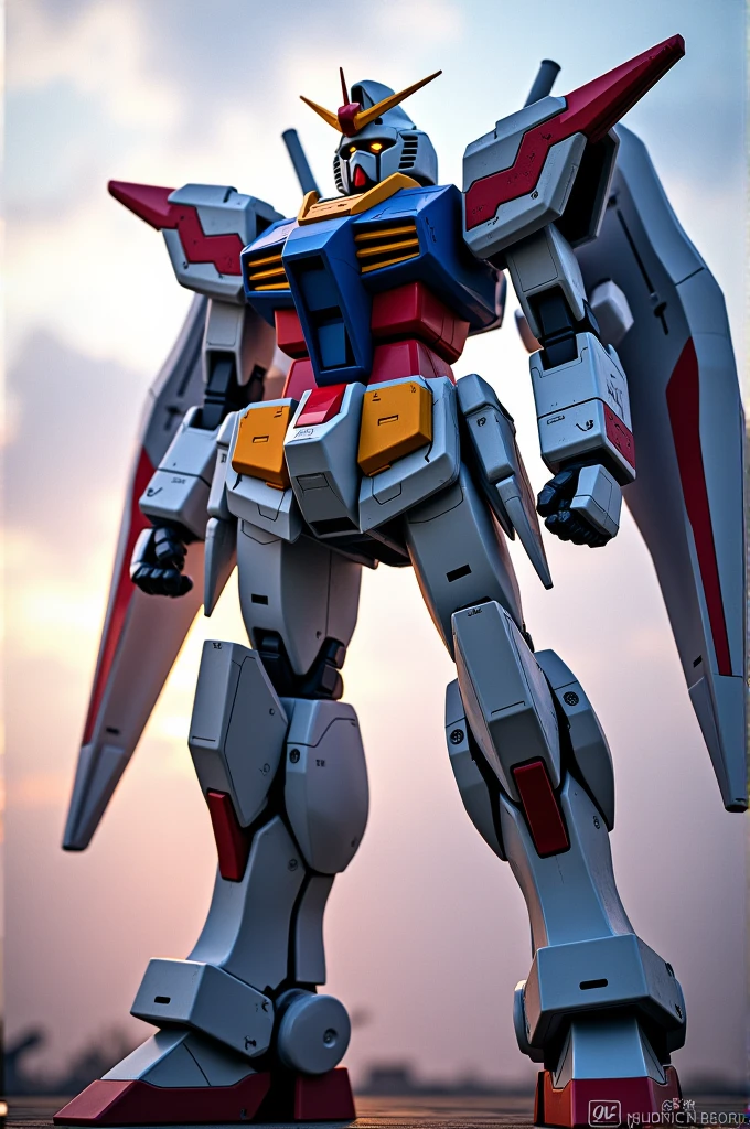 Photo realistic image of the freedom gundam standing
