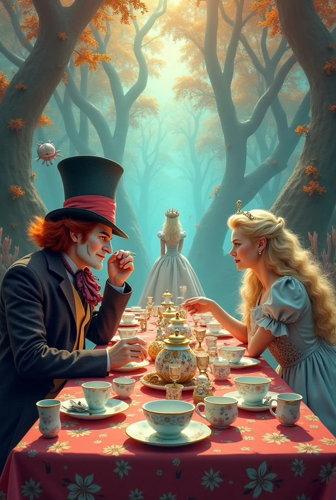 Hatter with Alice and the White Queen.

