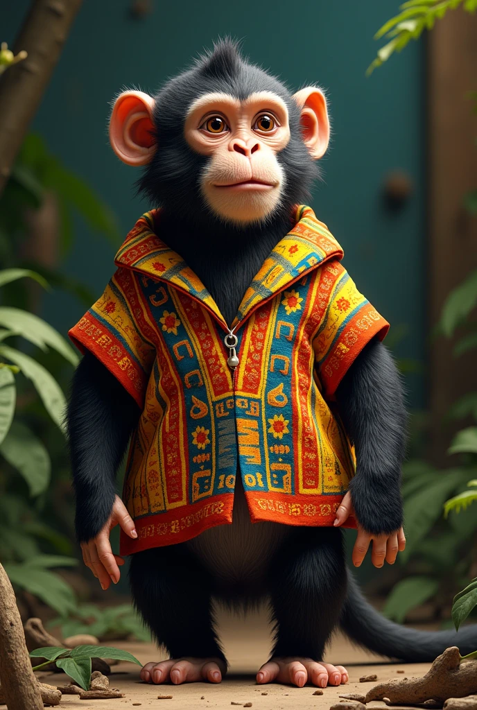 Create a monkey with a Colombian poncho but without sleeves