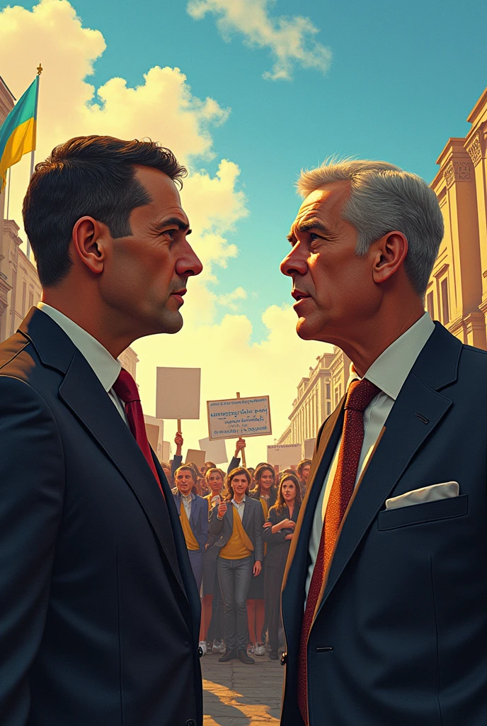 Two sides, one in favor of the political reform presented by President Petro and the other against that reform.