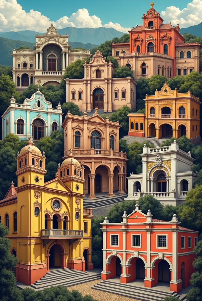 Collage of different theatre buildings in our country (ecuador)
with their respective names
