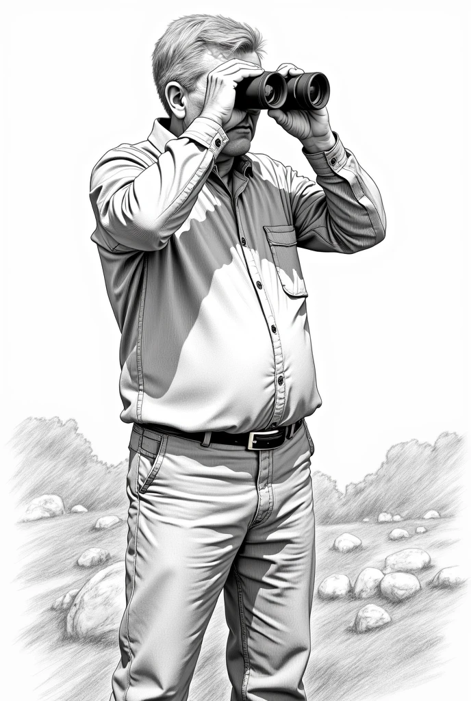 Create a hatch style drawing of a person using binoculars 