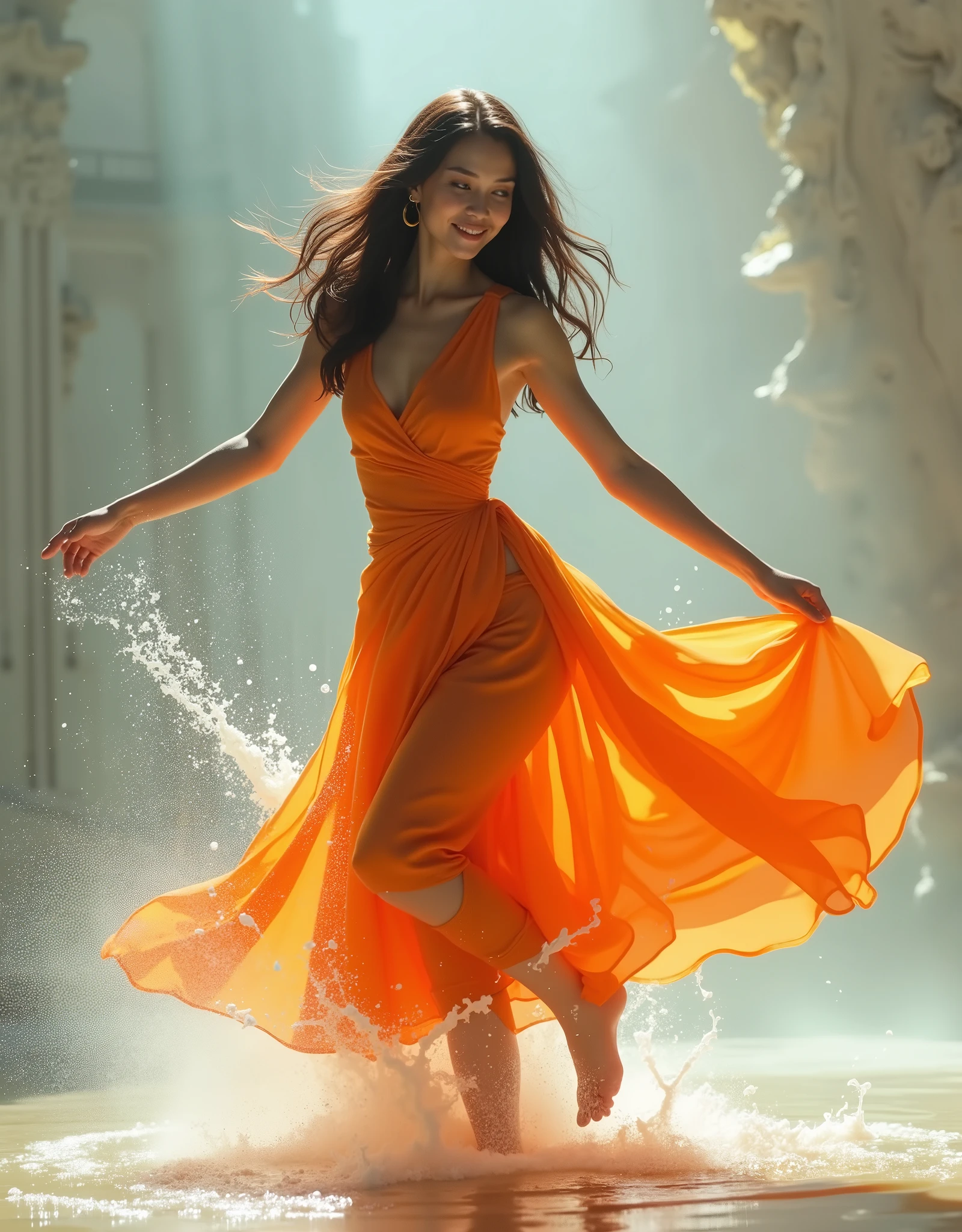 Best angle shot, realistic photo, (Long exposure effect, motion effect, Slow motion effect).
Surreal photo manipulation, A beautiful Indonesian woman dances dynamically like a professional model fused with a touch of orange and strawberry., Thinking about the future, milk on the body, smiling, full body, photoshop manipulation. detailed and complicated, Poster quality, up scale,
smoking, Liquid chocolate milk splash effect, Best magic reflection, fractal, best lighting, atmospheric impressionism, best tone photography, ultra HD 32K.