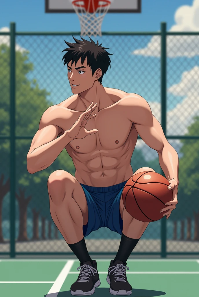 1boy、Photo Quality、Cute handsome man、Mash Hair、Japanese male, 、Completely naked、Full nudity、erection、Huge penis、Highest quality、Realistic、beautiful、Basketball game、Completely naked、Butt丸出し、Full nudity、Naked、All Nude、Completely naked、Dunk Shot、Butt
