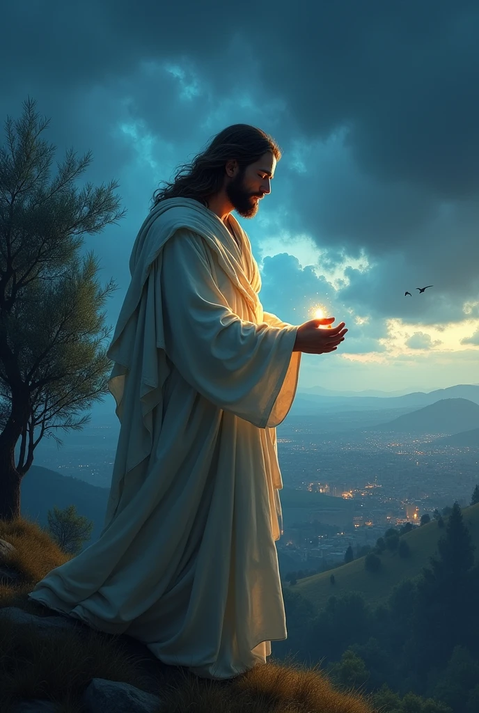 Generate an animated image of Jesus on the Mount of Olives