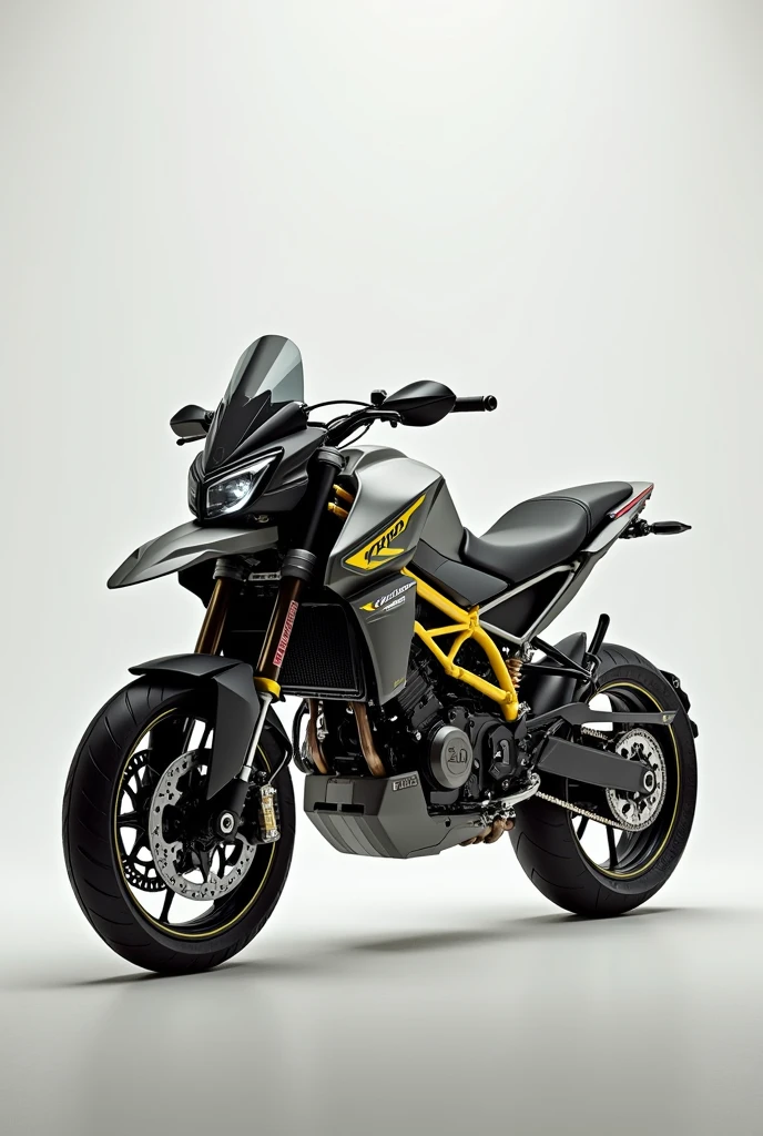 Enduro motorcycle in grey and yellow in perfect viewing angle
