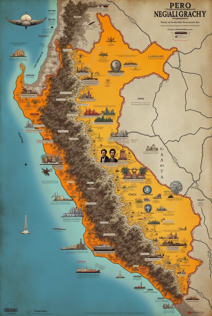 Map of Peru with the power centers of the oligarchy