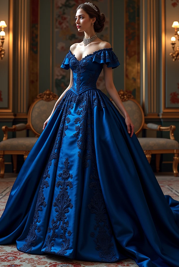 A much darker blue, a much darker color, now apply it to a VERY VERY POMPOUS dress, MUCH MORE POMPOUS