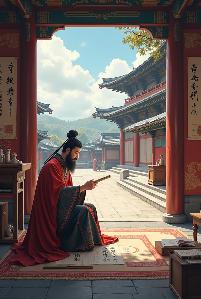 King Sejeon creating the Korean alphabet in the current Korean Square.