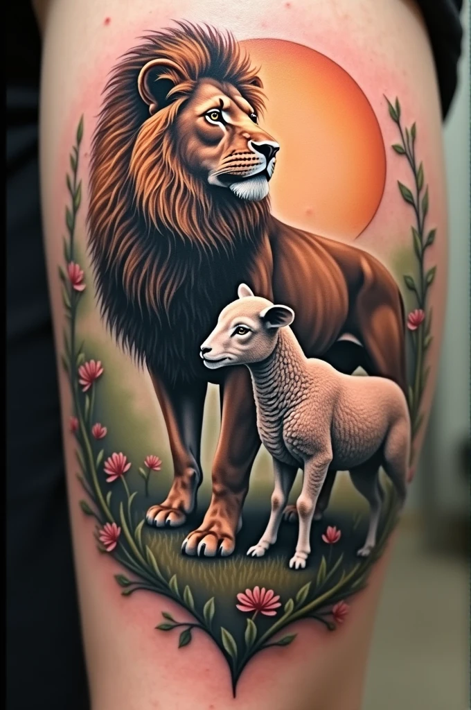 Lion and lamb tattoo design
