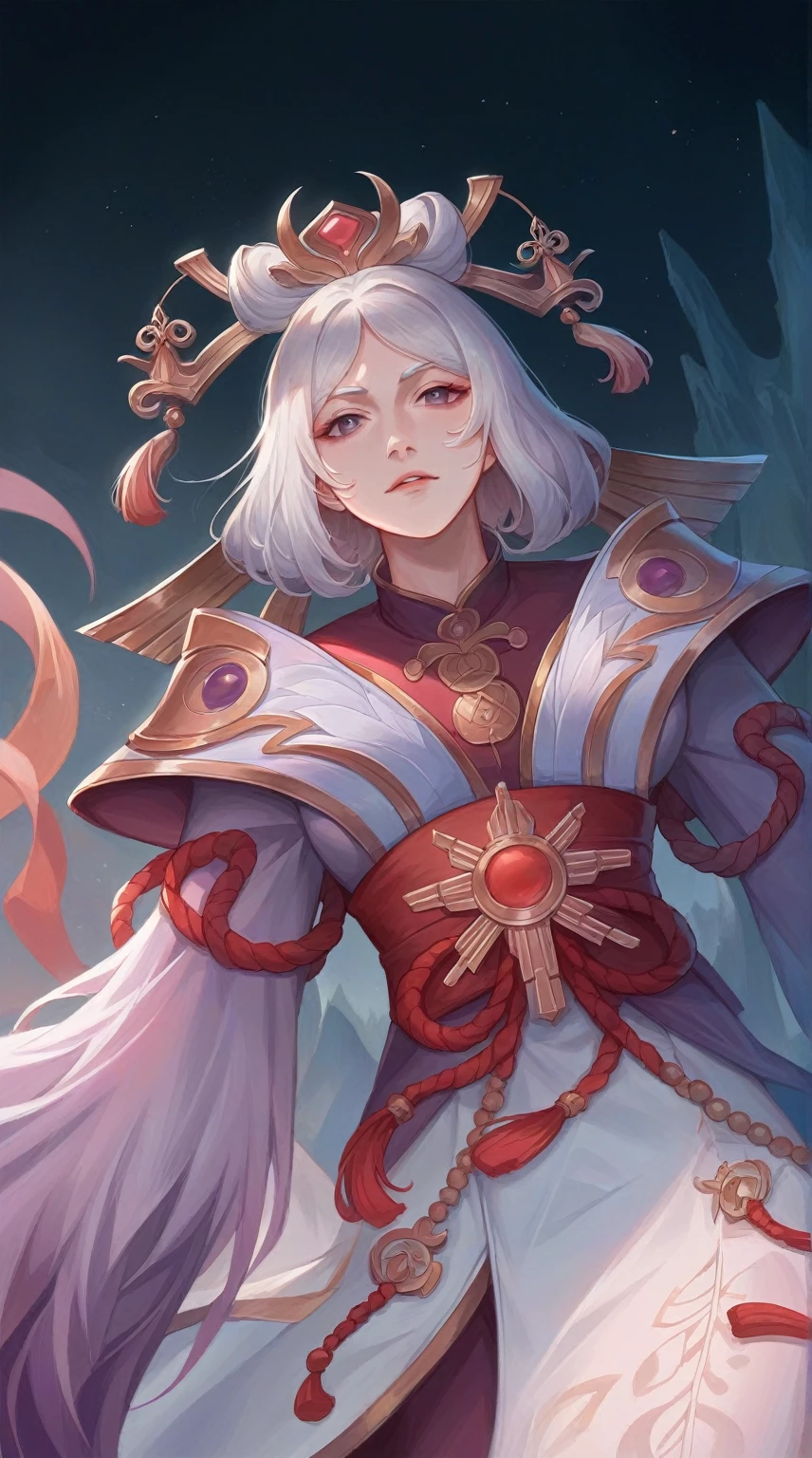 Masterpiece, close-up of a girl with white hair, beautiful figure painting, Guviz, Guwiz style artwork, white-haired god, Yang J, epic exquisite character art, amazing character art, Fan Qi, Wu Zhun Shifan, Gu Vitz in Pixiv Art Station, Antique, Mountains and Rivers