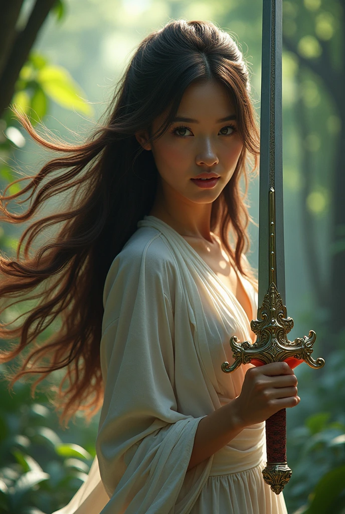 The divine sword is very powerful, beautiful, sharp, Thailand, beautiful woman's hair