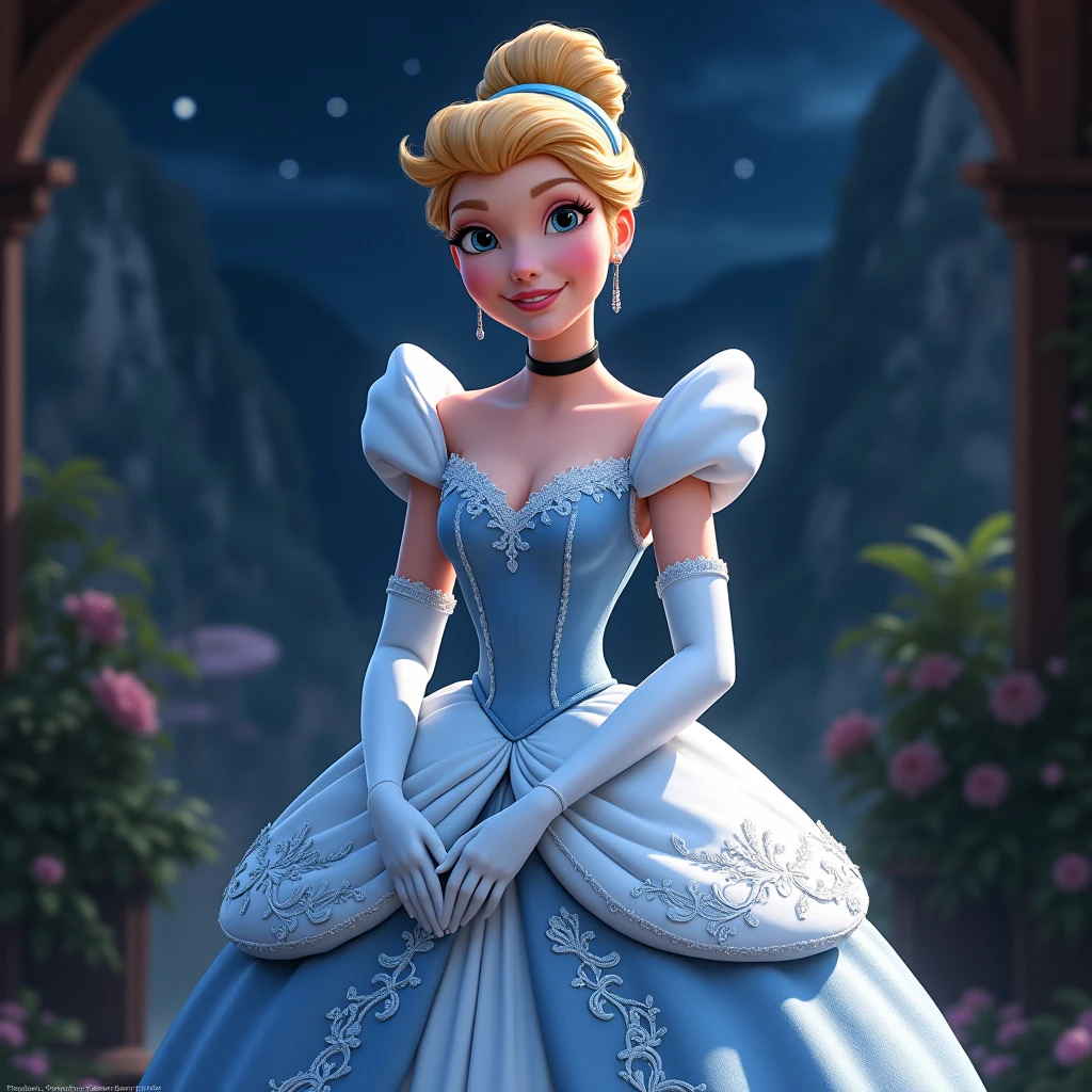 Cinderella、In a dress and gloves, Disney Art Style, Beautiful character, Disney-inspired art, Very detailedアート、Disney Princesses、whole body、(masterpiece:1.2), (Highest quality), (Super detailed), (8k, 4K, Complex),(Half Body:1.2),(cowboy:1.2),(Very detailed:1.2),(Detailed face:1.2), (Detailed Background),(Portraiture),Detailed landscape, One girl, alone, smile、whole body、Front upright、