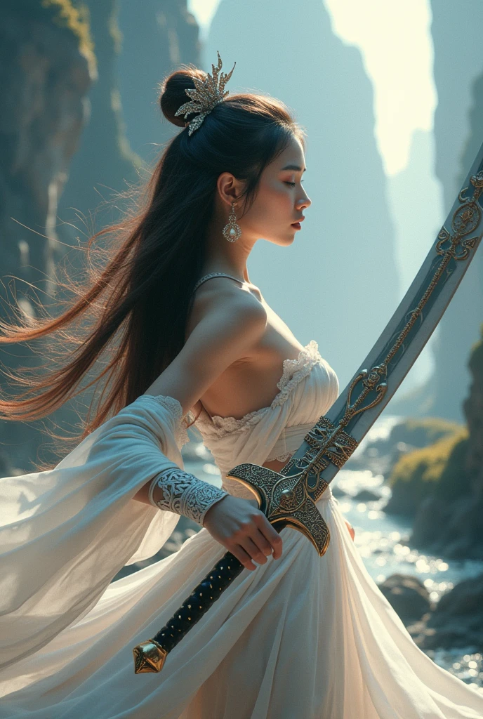 The Divine Sword is very powerful, beautiful, sharp, Thailand in the future, beautiful girl and dragon.