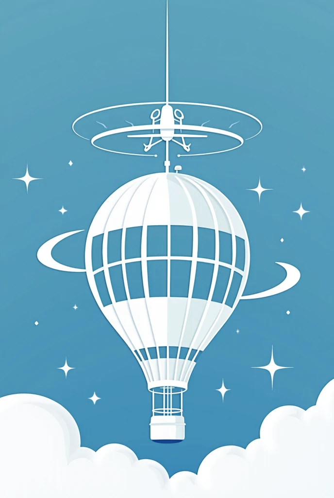 Please, Design a logo for a stratospheric mission involving a gondola that has a helicopter-like rotor as a recovery system in a stratospheric balloon. The design should convey a sense of exploration and adventure in the stratosphere. Includes elements that represent both the gondola and the balloon, and uses a color palette that suggests altitude and space, like shades of blue, White and grey. The logo must be modern, Eye-catching and suitable for use on promotional materials and mission equipment. There doesn't have to be a plane and the gondola, think of it in the simplest way with a rotor as a recovery system. The idea of the logo is to use it as a mission patch so get some inspiration from NASA designs.. Make the main design not white as it will be put on white paper as a background