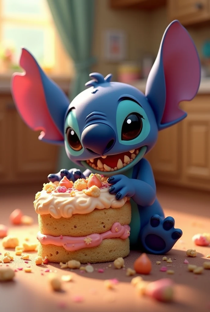 stitch eating a cake