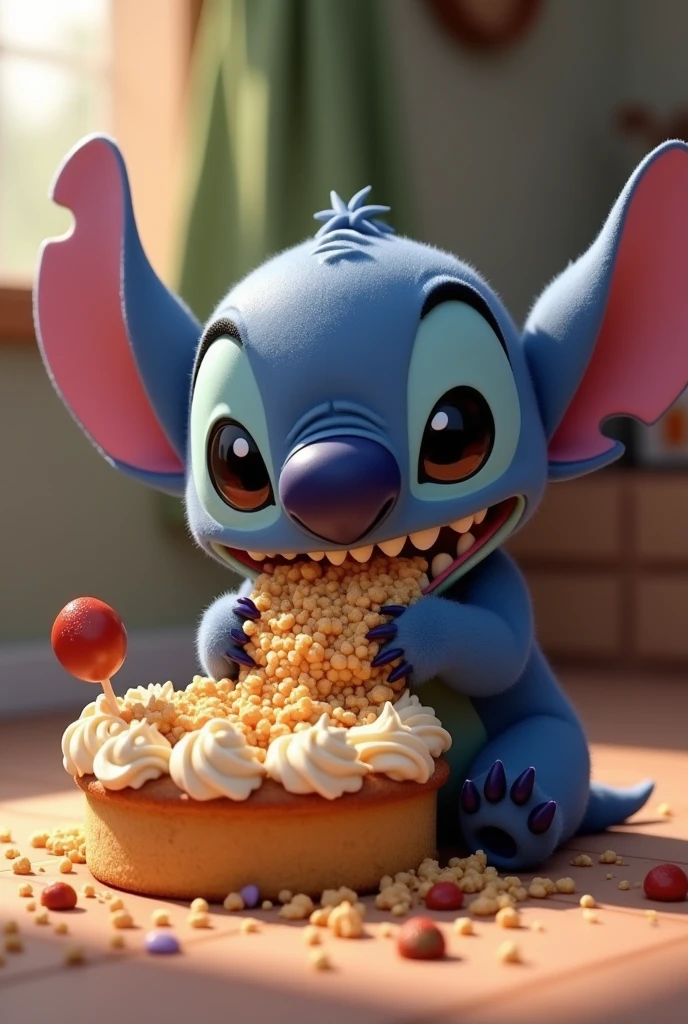 stitch eating a cake