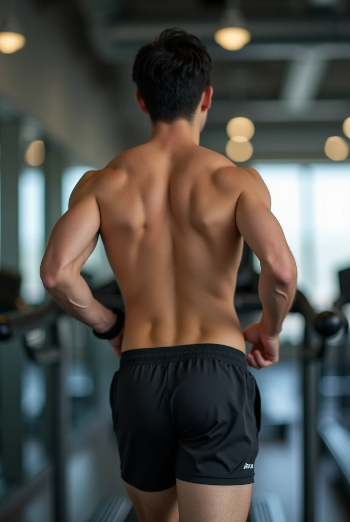 1boy、Photo Quality、Cute handsome man、Mash Hair、Japanese male, 、Completely naked、Full nudity、erection、Huge penis、Highest quality、Realistic、beautiful、Gym、Rear view of running on a treadmill、Completely naked、お尻丸出しのCompletely naked、Naked