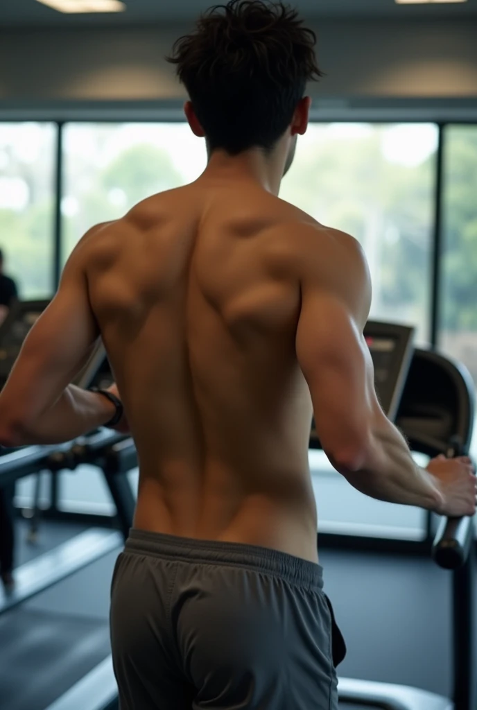 1boy、Photo Quality、Cute handsome man、Mash Hair、Japanese male, 、Completely naked、Full nudity、erection、Huge penis、Highest quality、Realistic、beautiful、Gym、Rear view of running on a treadmill、Completely naked、お尻丸出しのCompletely naked、Naked