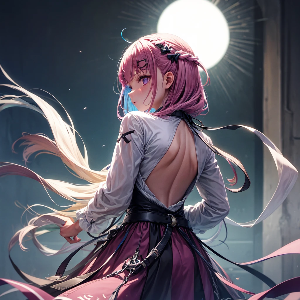There is a light in the darkness,Back,Towards the light,a girl
