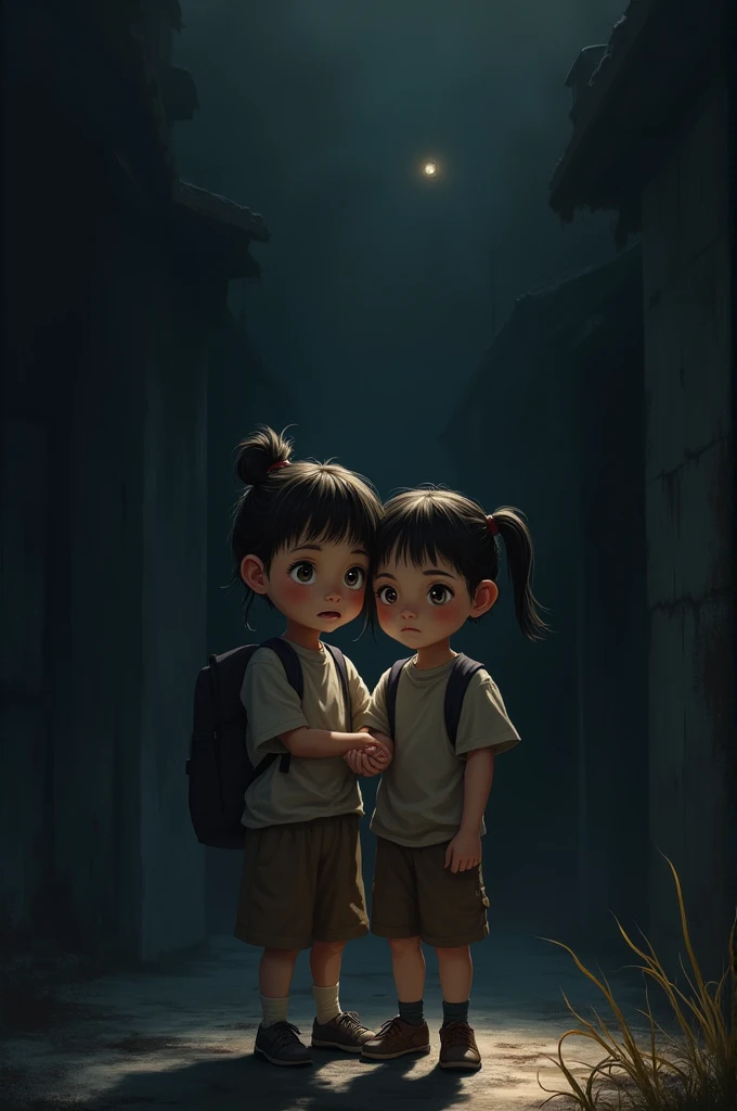 2 children protecting themselves from the darkness