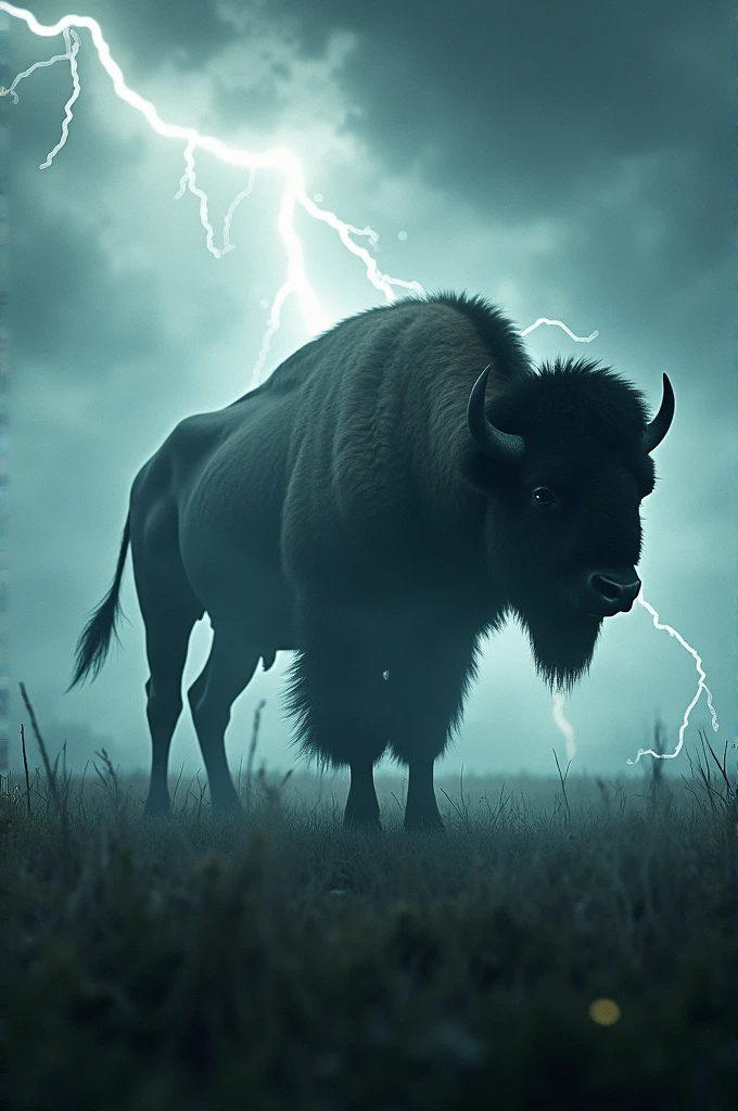 Double exposure bison thunderstorm storm