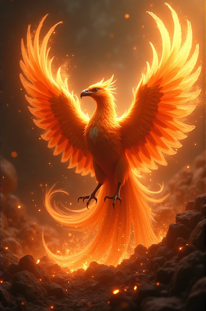 Phoenix rising from the ashes with the ashes falling