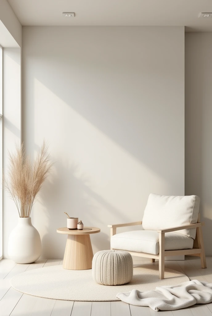 A room with a range of colours that follow the minimalist style in white, without having to be all white but also including shades of beige and grey