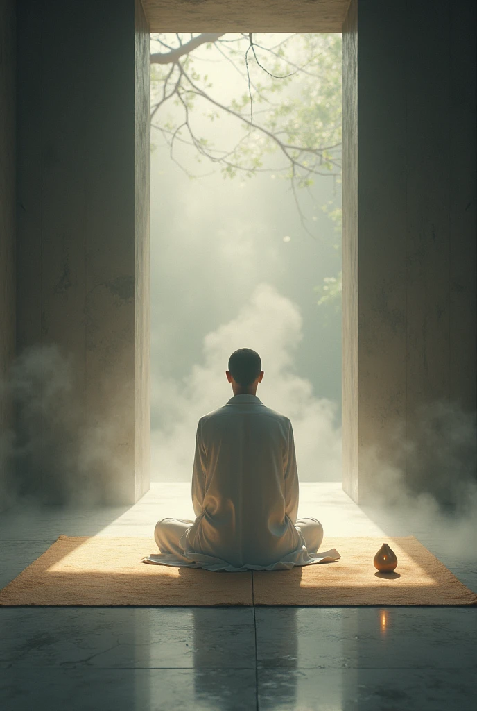 Make an image of a spiritually focused person kneeling in a place of seeking God.
